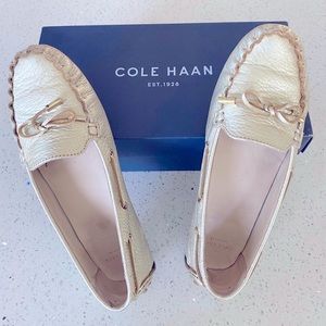 COLE HAAN Cary Gold Metallic Leather Slip On/ driving shoes